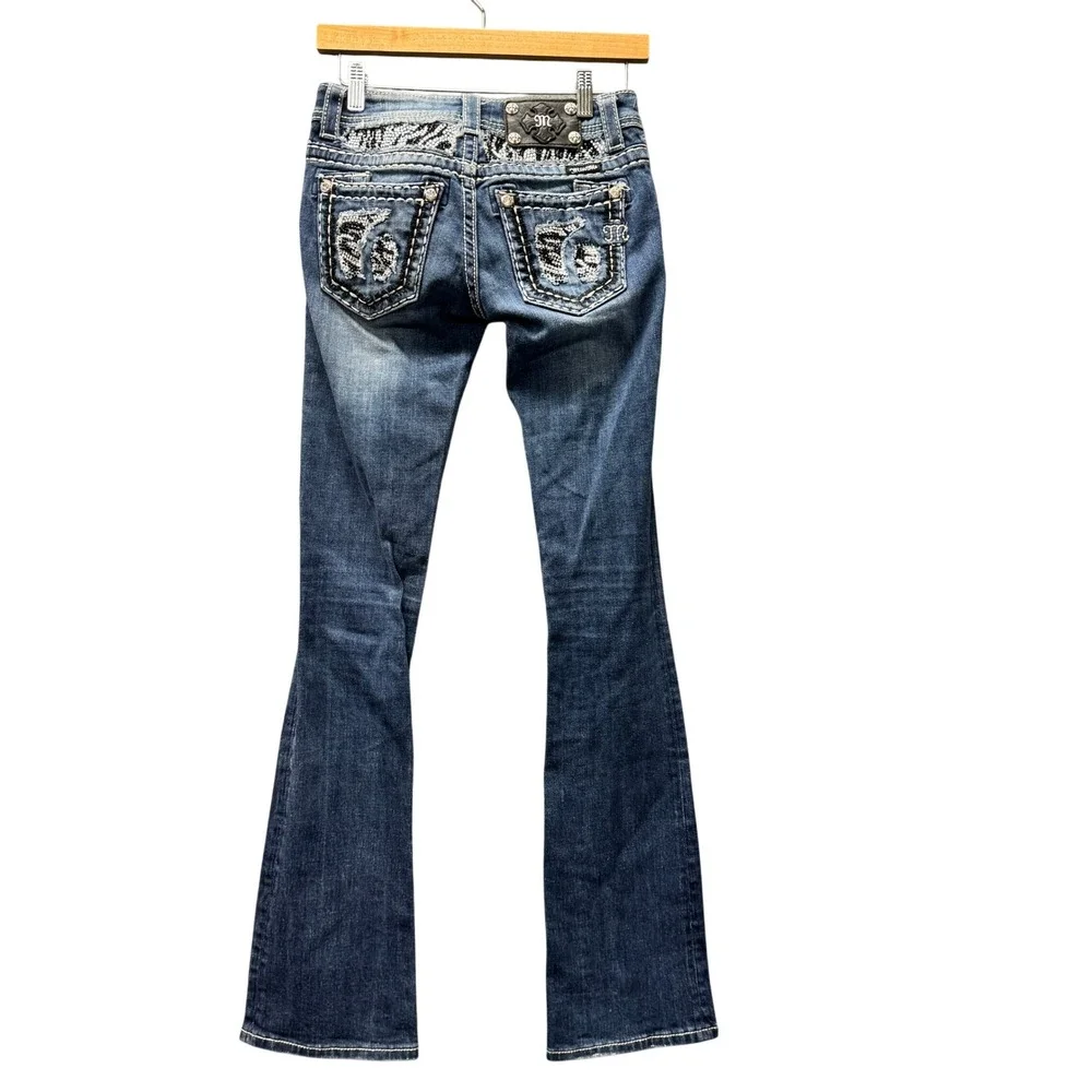 Miss Me Jeans Womens 25 (26x34) Blue Denim Bootcut Low Rise Embellished Bling